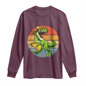 Vintage Dinosaur Taco Lover Long Sleeve Shirt Cinco De Mayo Gift TS12 Maroon Print Your Wear