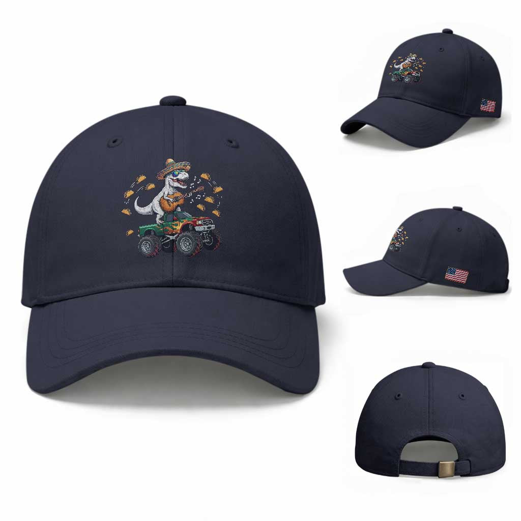 Funny Cinco De Mayo Dinosaur Monster Truck Baseball Cap Taco Lover Gift TS12 Baseball Cap Universal Fit Navy Print Your Wear