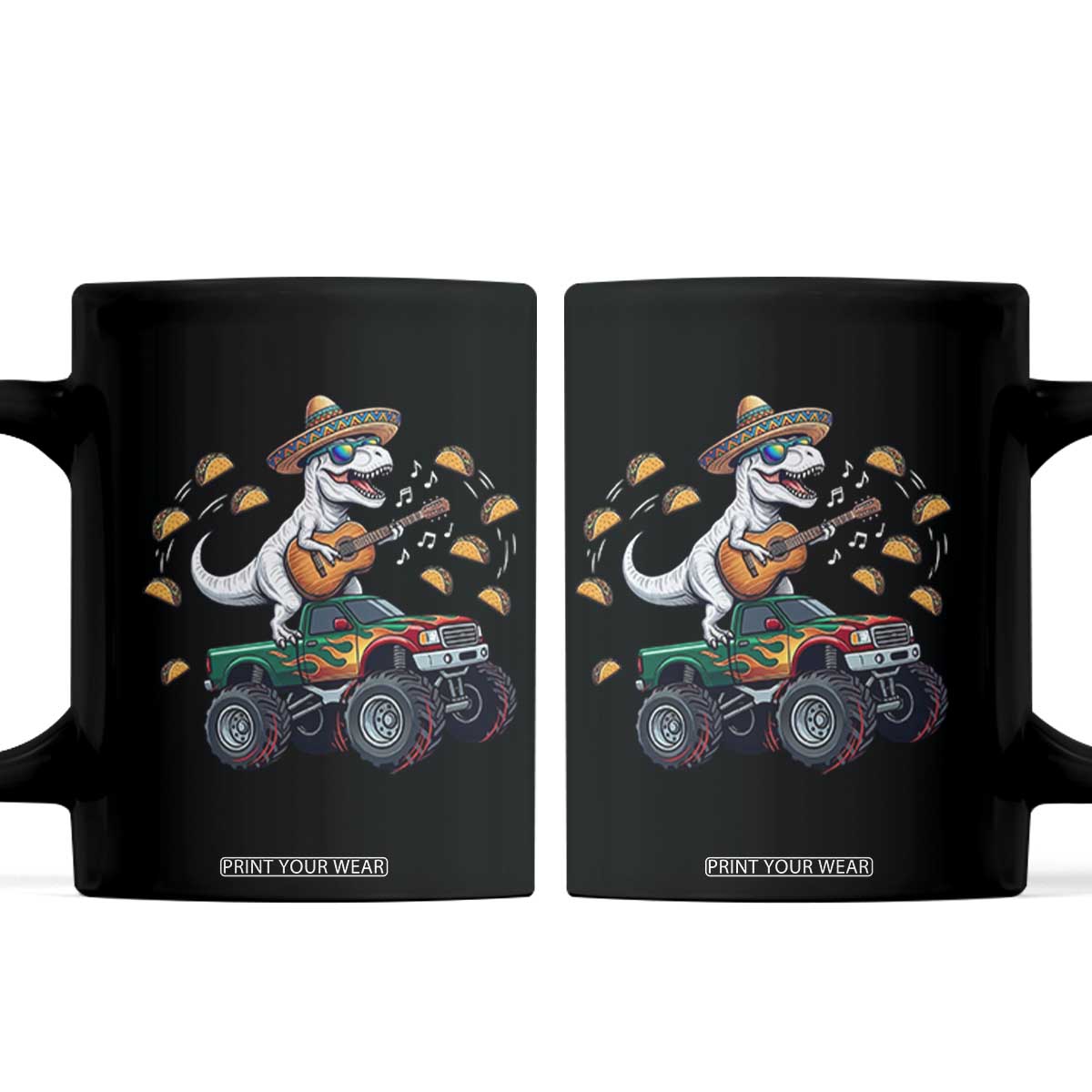 Funny Cinco De Mayo Dinosaur Monster Truck Coffee Mug Taco Lover Gift TS12 Black Print Your Wear