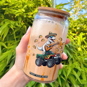 Funny Cinco De Mayo Dinosaur Monster Truck Glass Can Taco Lover Gift TS12 Black Print Your Wear