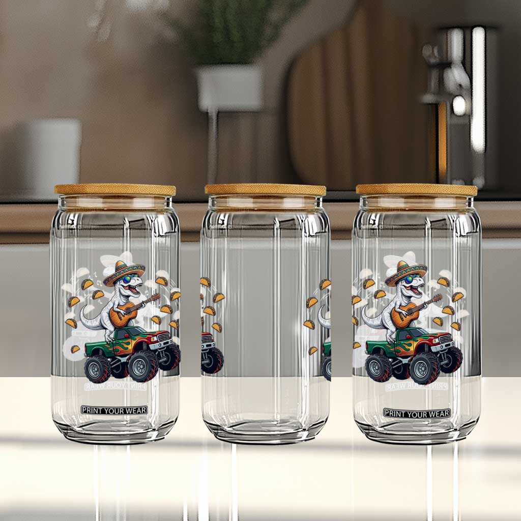Funny Cinco De Mayo Dinosaur Monster Truck Glass Can Taco Lover Gift TS12 Print Your Wear