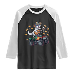 Funny Cinco De Mayo Dinosaur Monster Truck Raglan Shirt Taco Lover Gift TS12 Black White Print Your Wear