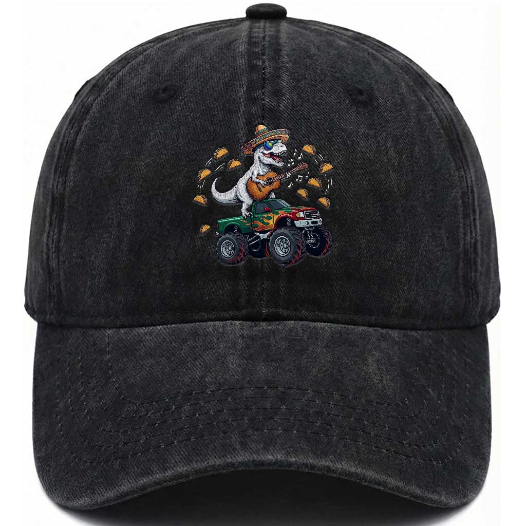 Funny Cinco De Mayo Dinosaur Monster Truck Washed Cotton Baseball Cap Taco Lover Gift TS12 Print Your Wear