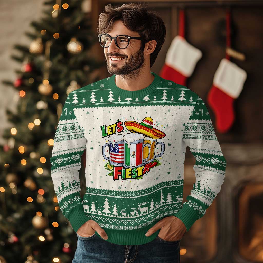 Funny Beer Drinking Cinco De Mayo Party Gift Ugly Christmas Sweater Lets Fiesta TS12 Beige Green Print Your Wear