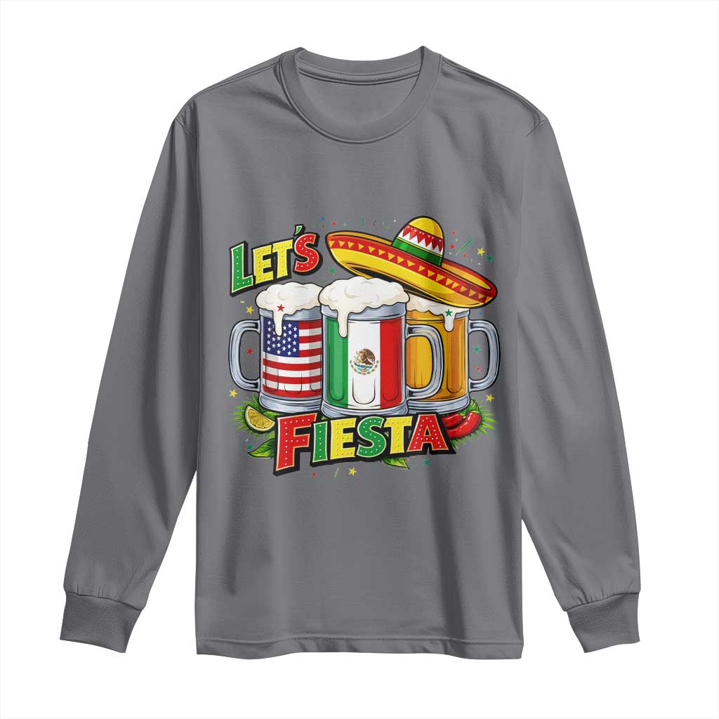 Funny Beer Drinking Cinco De Mayo Party Gift Long Sleeve Shirt Lets Fiesta TS12 Charcoal Print Your Wear