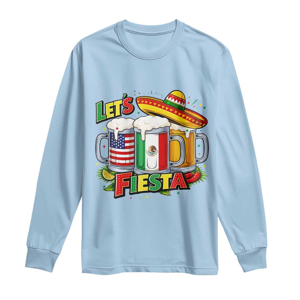 Funny Beer Drinking Cinco De Mayo Party Gift Long Sleeve Shirt Lets Fiesta TS12 Light Blue Print Your Wear
