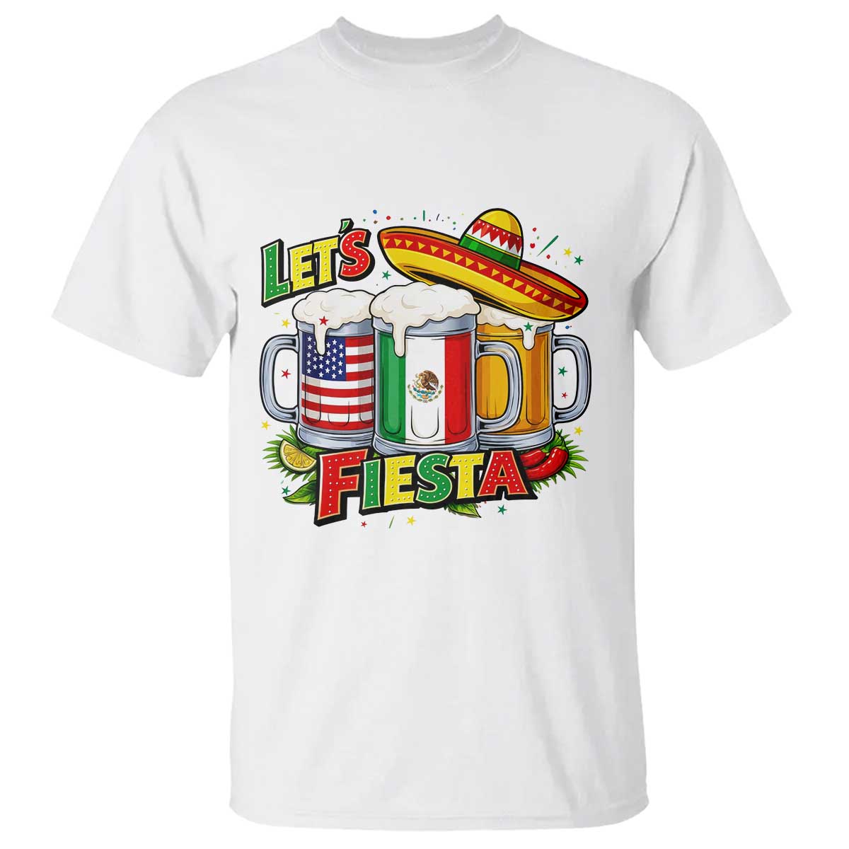 Funny Beer Drinking Cinco De Mayo Party Gift T Shirt Lets Fiesta TS12 White Print Your Wear