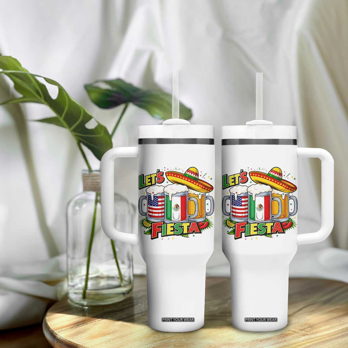 Funny Beer Drinking Cinco De Mayo Party Gift Tumbler With Handle Lets Fiesta TS12 Print Your Wear