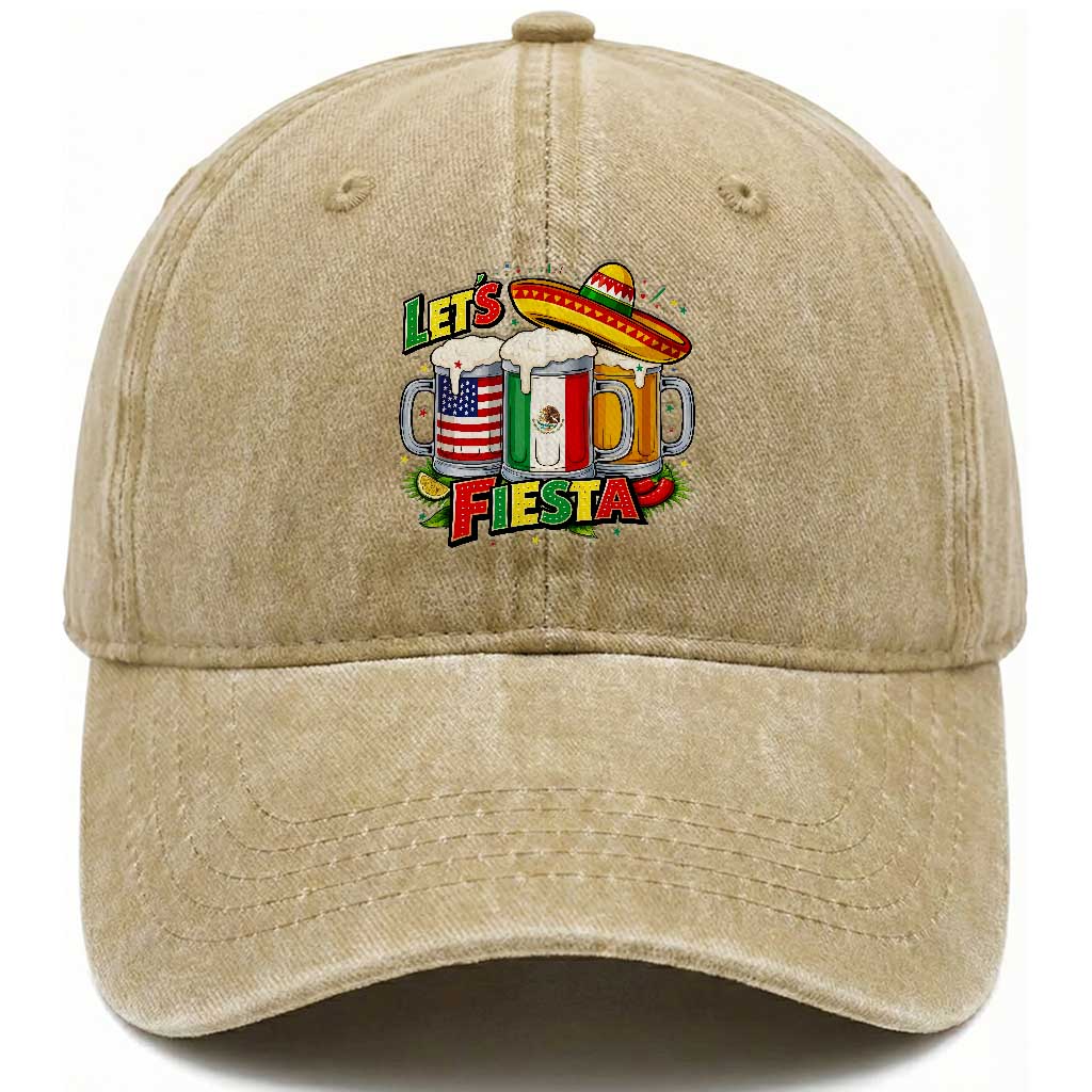 Funny Beer Drinking Cinco De Mayo Party Gift Washed Cotton Baseball Cap Lets Fiesta TS12 Print Your Wear