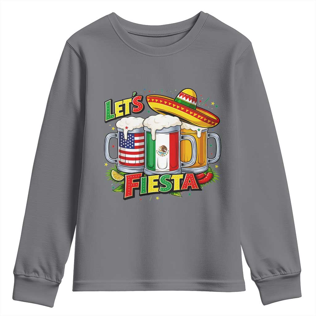 Funny Beer Drinking Cinco De Mayo Party Gift Youth Sweatshirt Lets Fiesta TS12 Charcoal Print Your Wear
