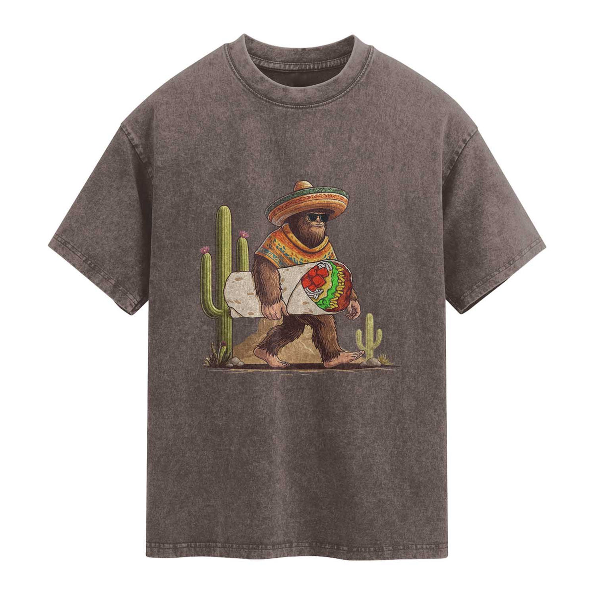 Funny Cinco De Mayo Bigfoot Burrito Lover Gift Washed Cotton T-Shirt