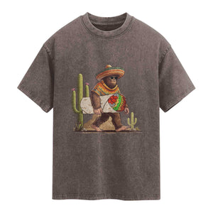 Funny Cinco De Mayo Bigfoot Burrito Lover Gift Washed Cotton T-Shirt