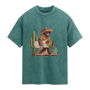 Funny Cinco De Mayo Bigfoot Burrito Lover Gift Washed Cotton T-Shirt