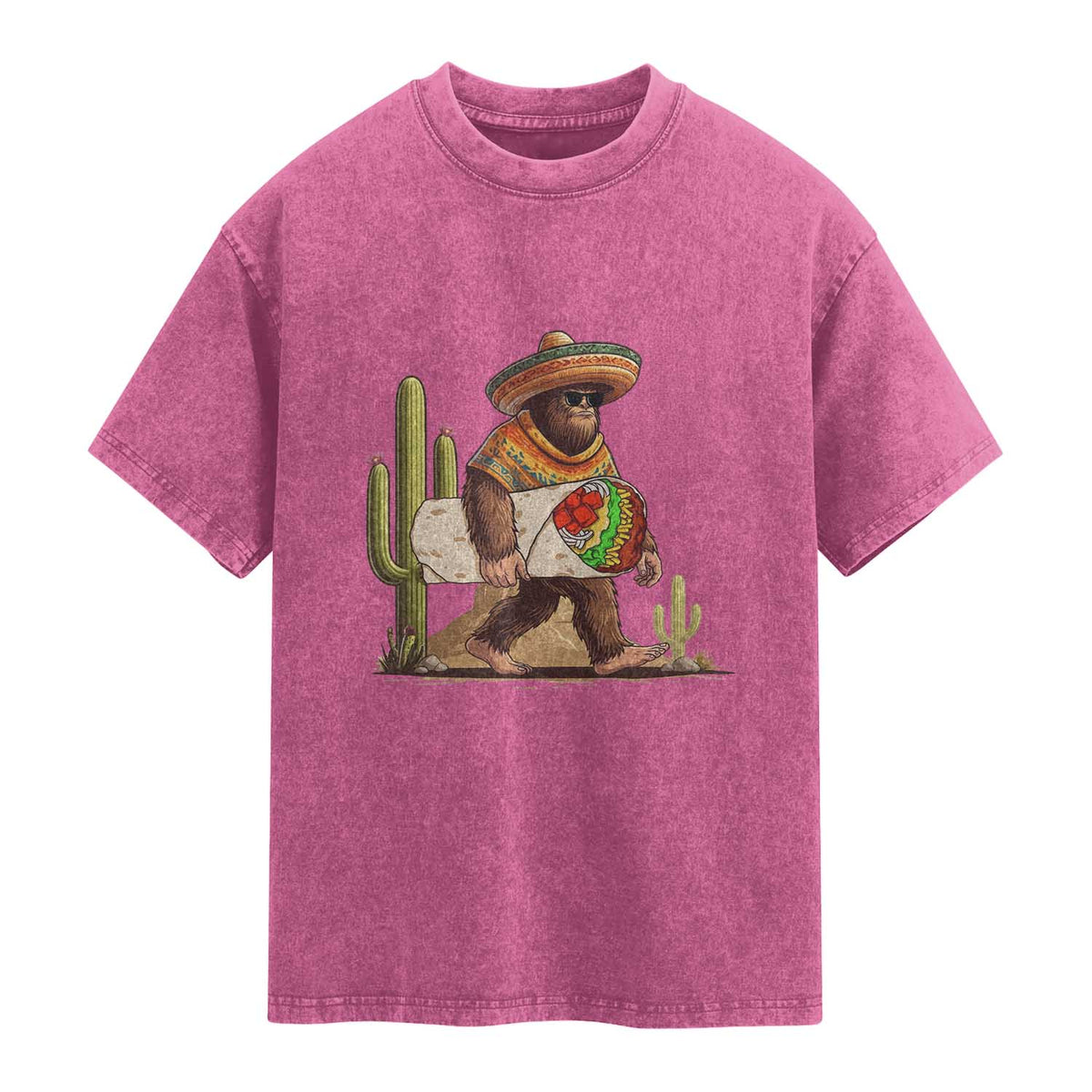 Funny Cinco De Mayo Bigfoot Burrito Lover Gift Washed Cotton T-Shirt