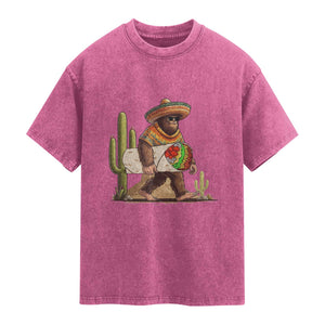 Funny Cinco De Mayo Bigfoot Burrito Lover Gift Washed Cotton T-Shirt