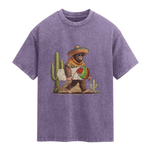 Funny Cinco De Mayo Bigfoot Burrito Lover Gift Washed Cotton T-Shirt