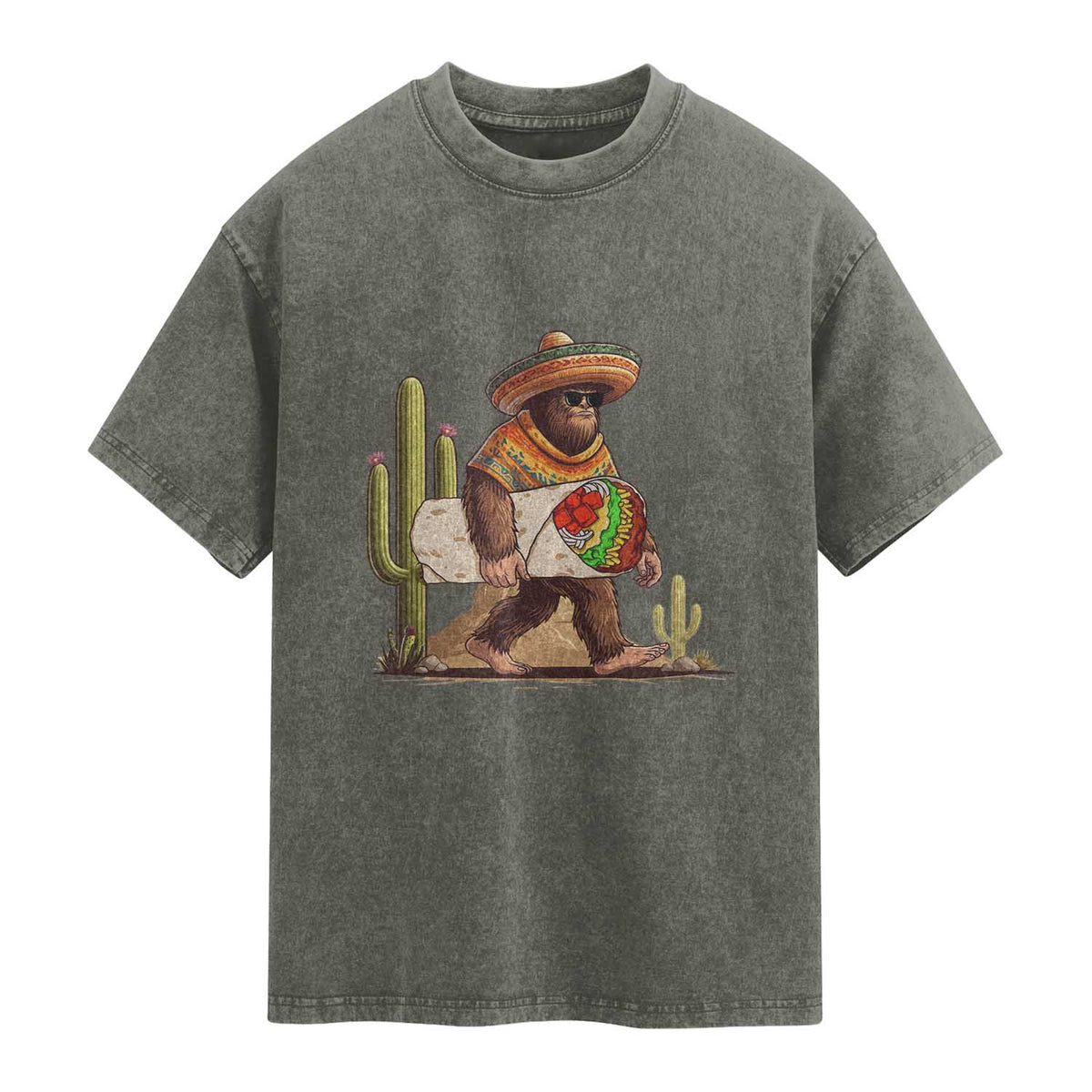 Funny Cinco De Mayo Bigfoot Burrito Lover Gift Washed Cotton T-Shirt
