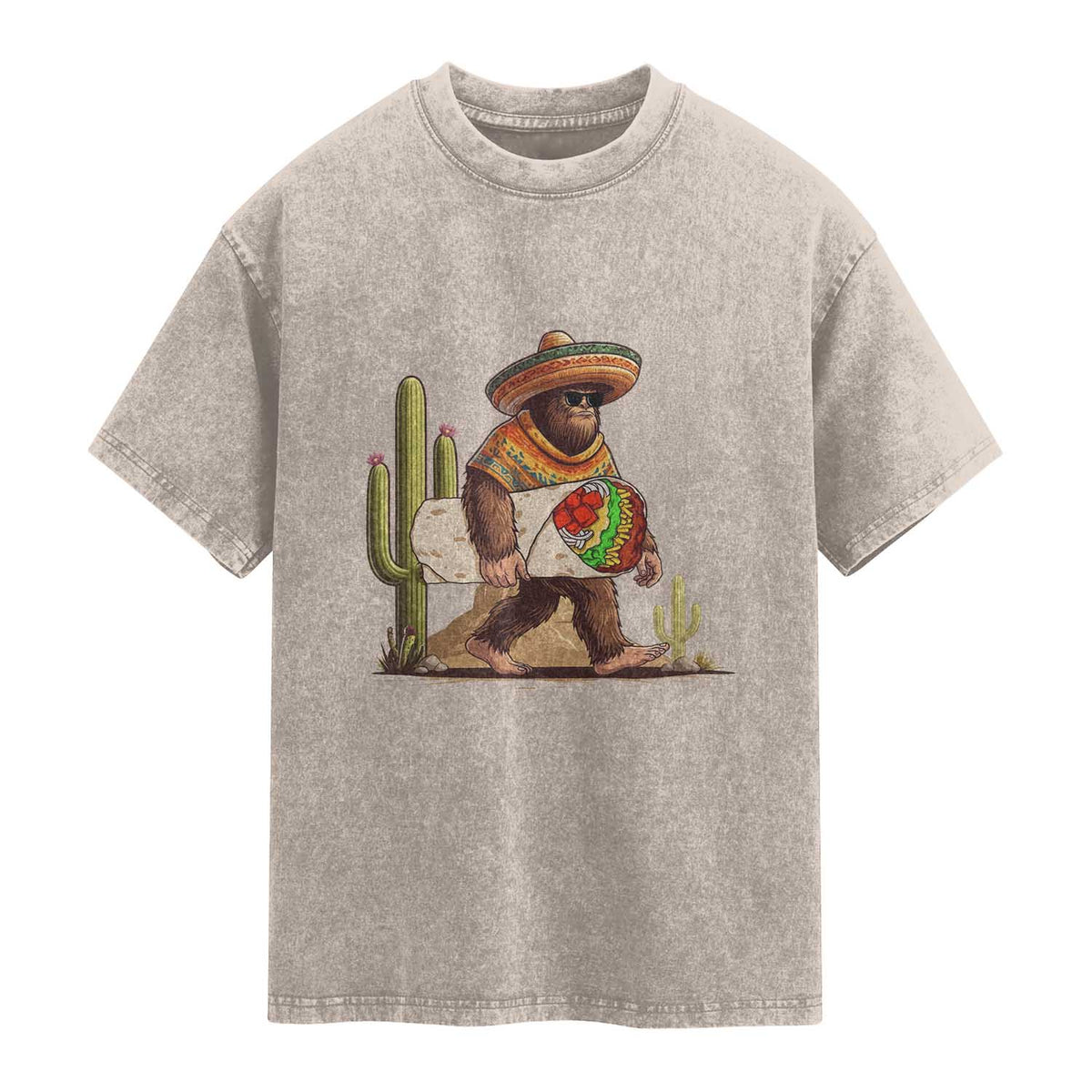 Funny Cinco De Mayo Bigfoot Burrito Lover Gift Washed Cotton T-Shirt