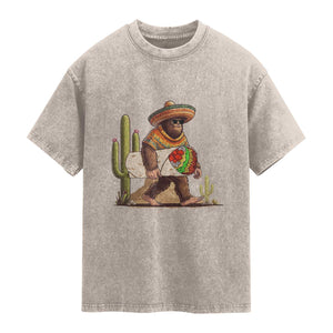 Funny Cinco De Mayo Bigfoot Burrito Lover Gift Washed Cotton T-Shirt