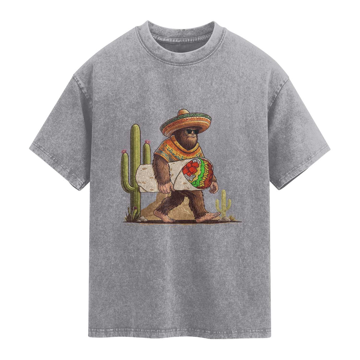 Funny Cinco De Mayo Bigfoot Burrito Lover Gift Washed Cotton T-Shirt