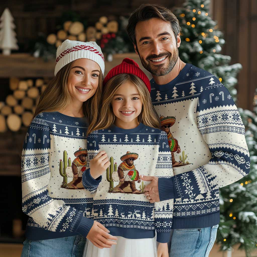 Funny Cinco De Mayo Bigfoot Burrito Lover Gift Ugly Christmas Sweater TS12 Beige Navy Print Your Wear