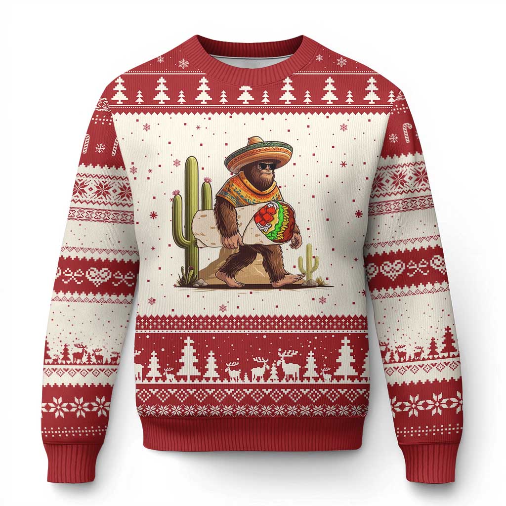 Funny Cinco De Mayo Bigfoot Burrito Lover Gift Ugly Christmas Sweater TS12 Beige Red Print Your Wear