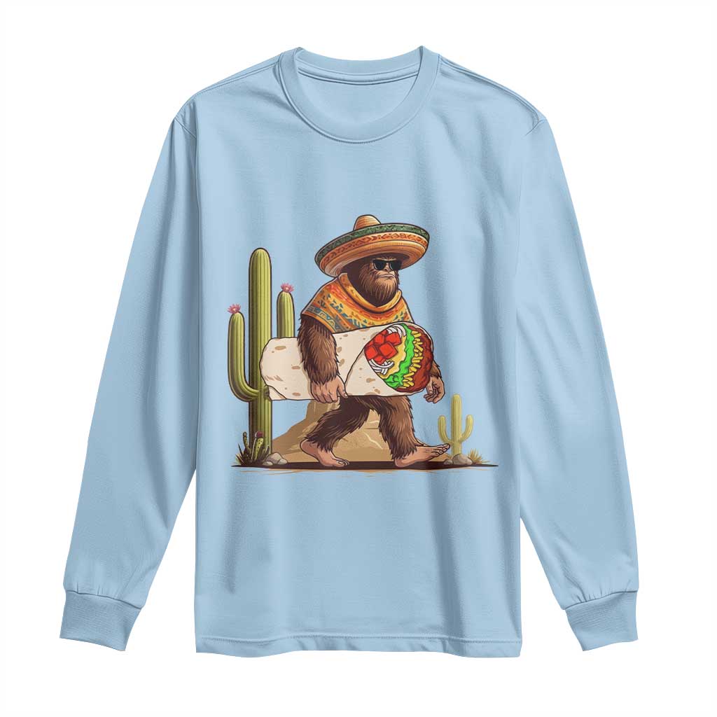 Funny Cinco De Mayo Bigfoot Burrito Lover Gift Long Sleeve Shirt TS12 Light Blue Print Your Wear