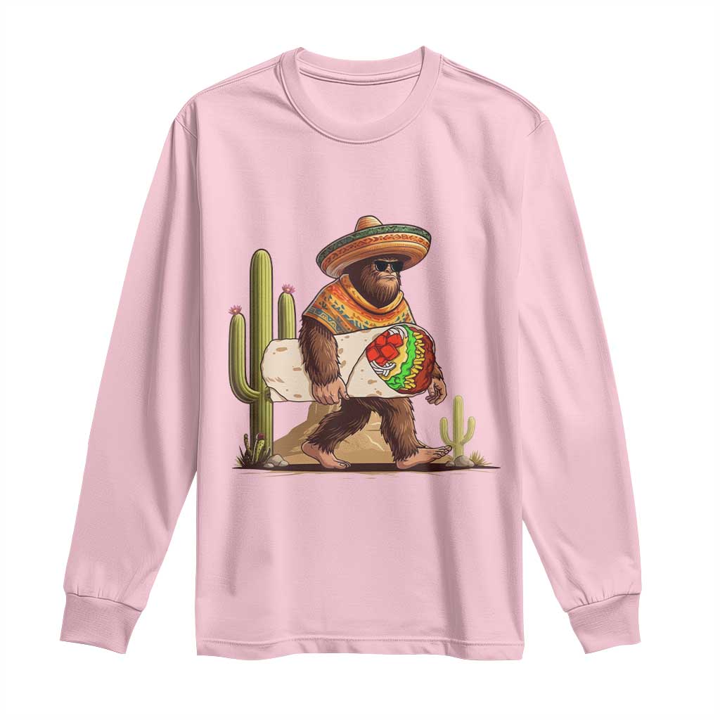 Funny Cinco De Mayo Bigfoot Burrito Lover Gift Long Sleeve Shirt TS12 Light Pink Print Your Wear