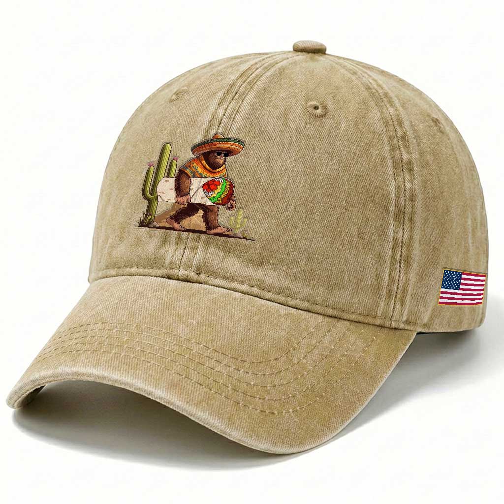 Funny Cinco De Mayo Bigfoot Burrito Lover Gift Washed Cotton Baseball Cap TS12 Print Your Wear