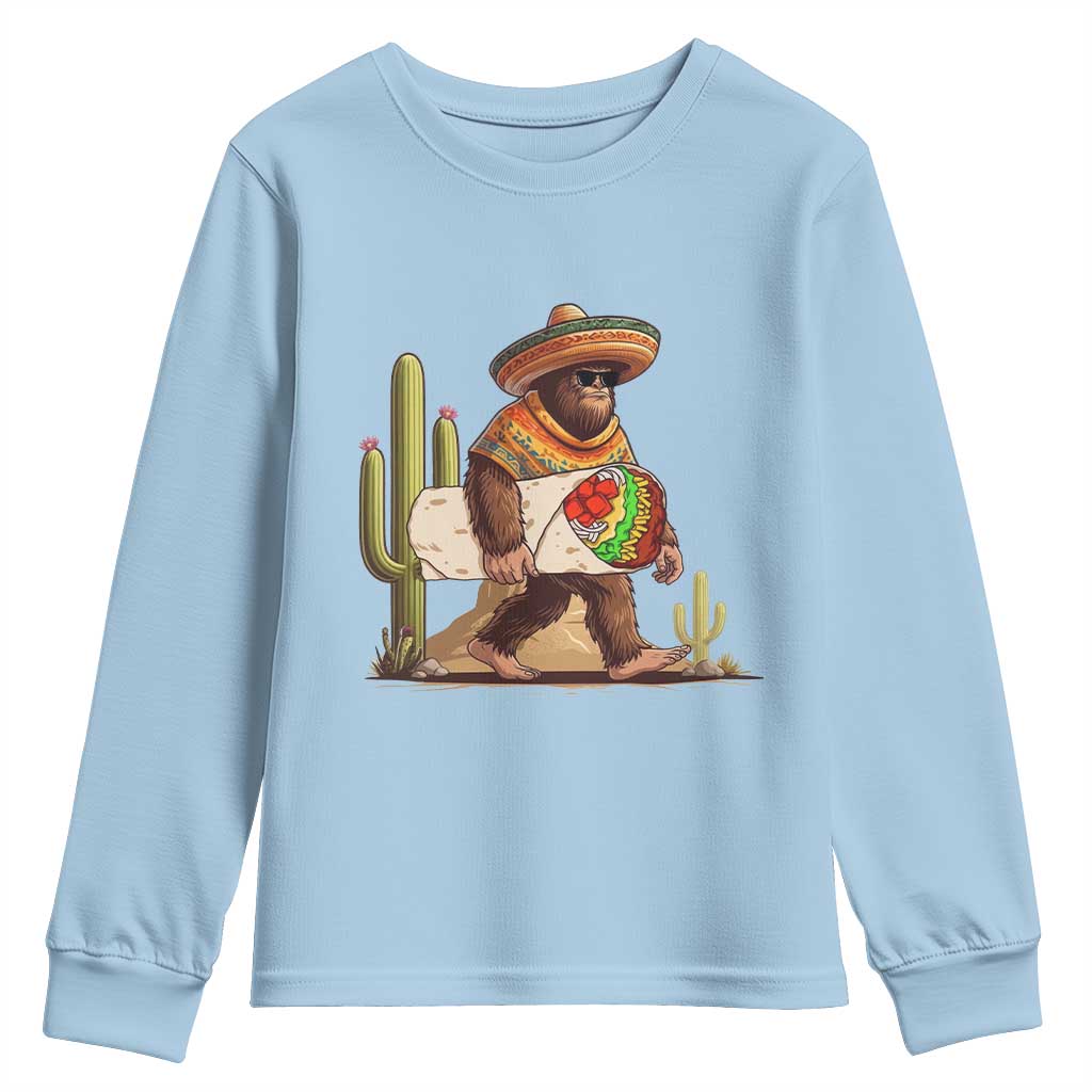 Funny Cinco De Mayo Bigfoot Burrito Lover Gift Youth Sweatshirt TS12 Light Blue Print Your Wear
