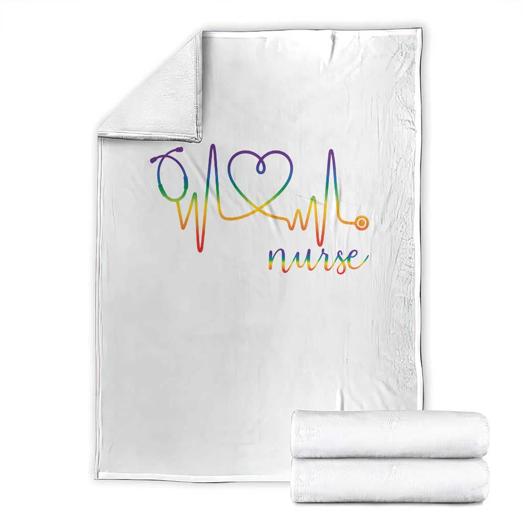Nurse Heartbeat Rainbow Heart LGBTQ Pride Throw Blanket Medical Professional Support TS12 White Print Your Wear
