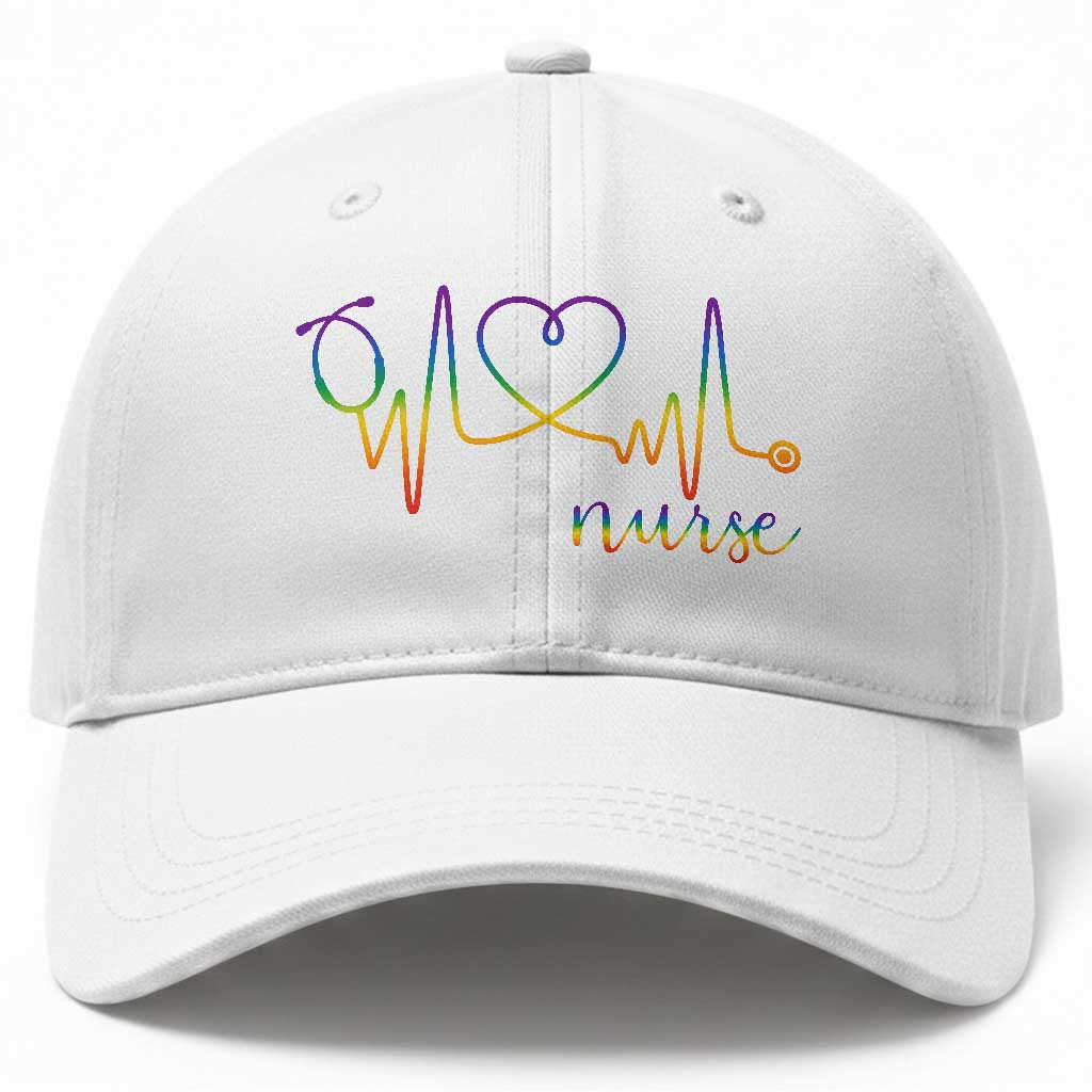 Nurse Heartbeat Rainbow Heart LGBTQ Pride Baseball Cap Medical Professional Support TS12 Print Your Wear