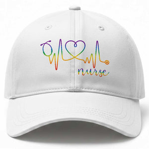 Nurse Heartbeat Rainbow Heart LGBTQ Pride Baseball Cap Medical Professional Support TS12 Print Your Wear