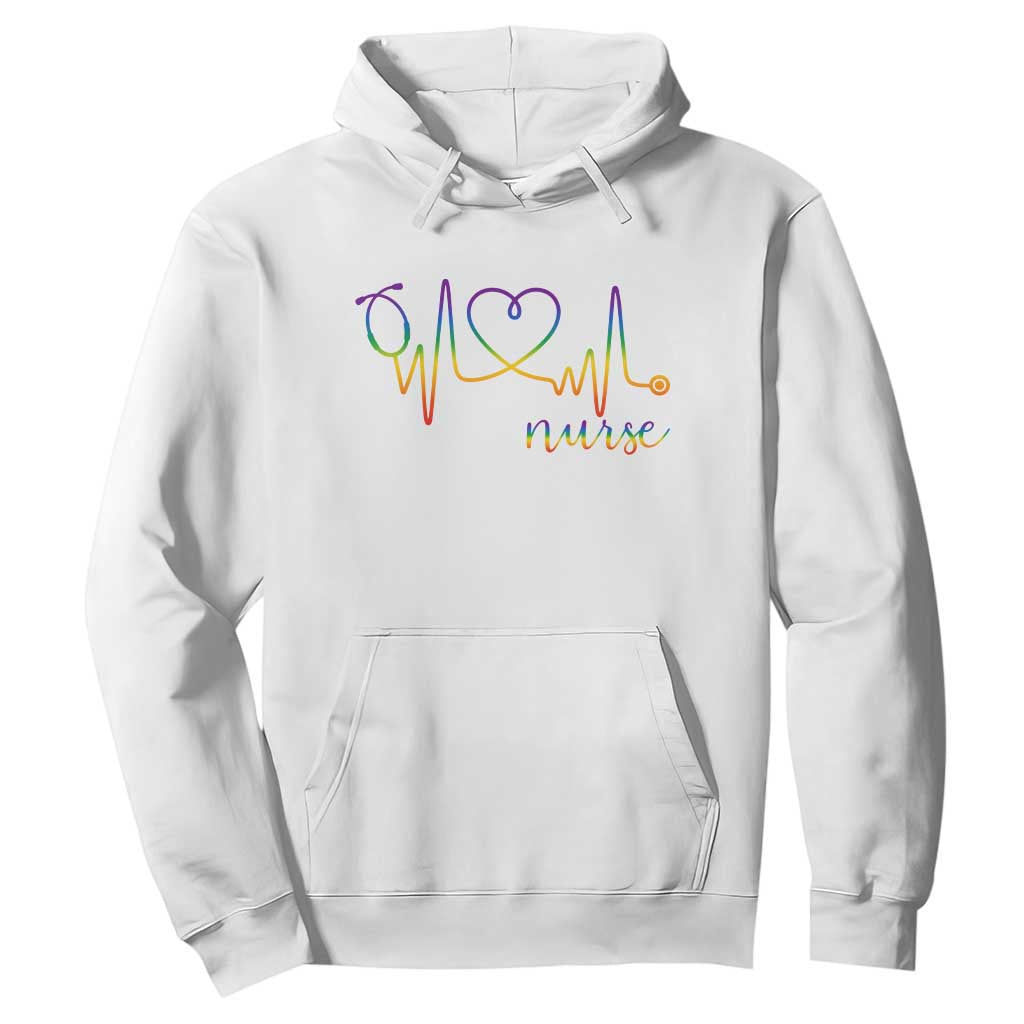 Nurse Heartbeat Rainbow Heart LGBTQ Pride Hoodie Medical Professional Support TS12 White Print Your Wear