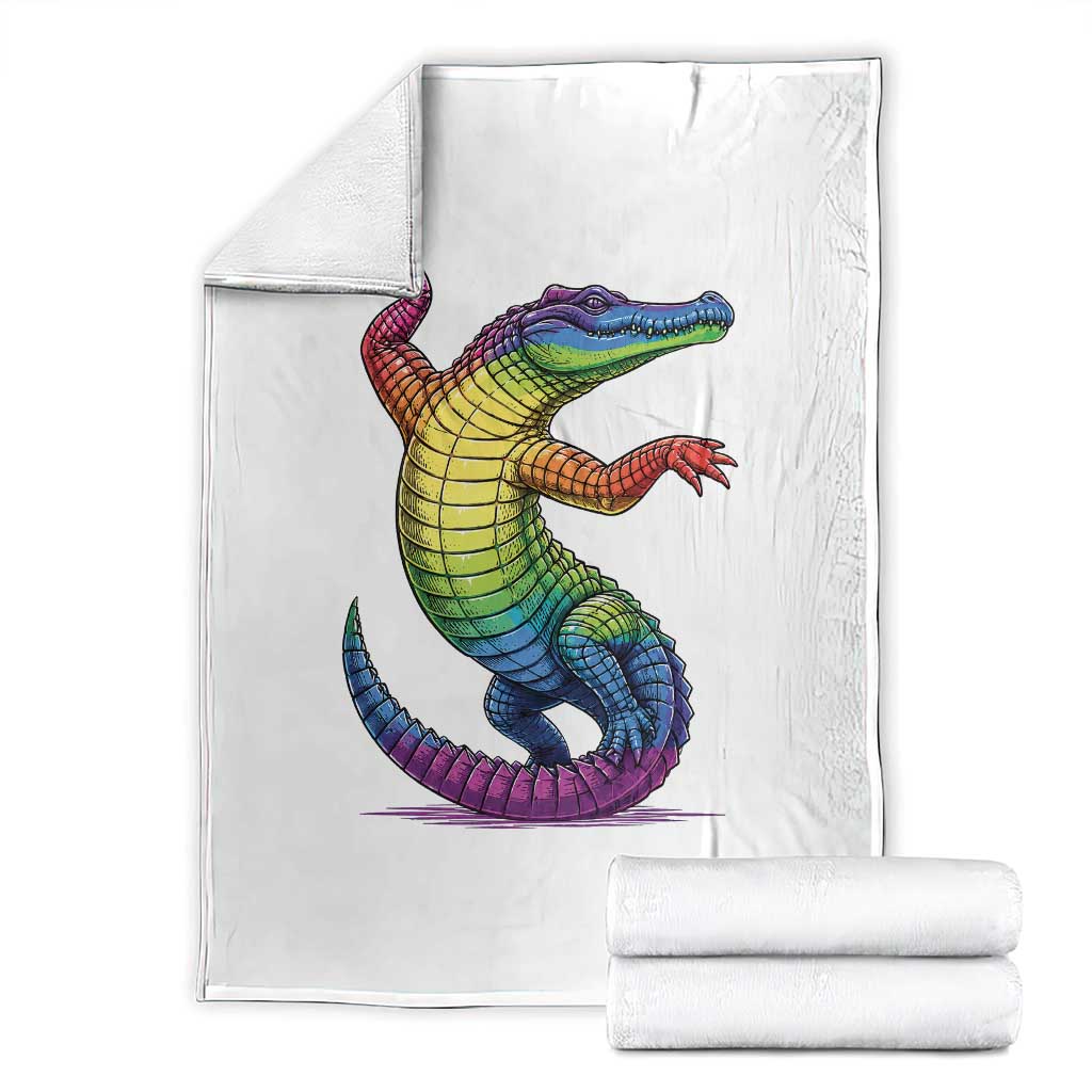 Funny Rainbow Gator LGBTQ Pride Support Throw Blanket TS12 White Print Your Wear
