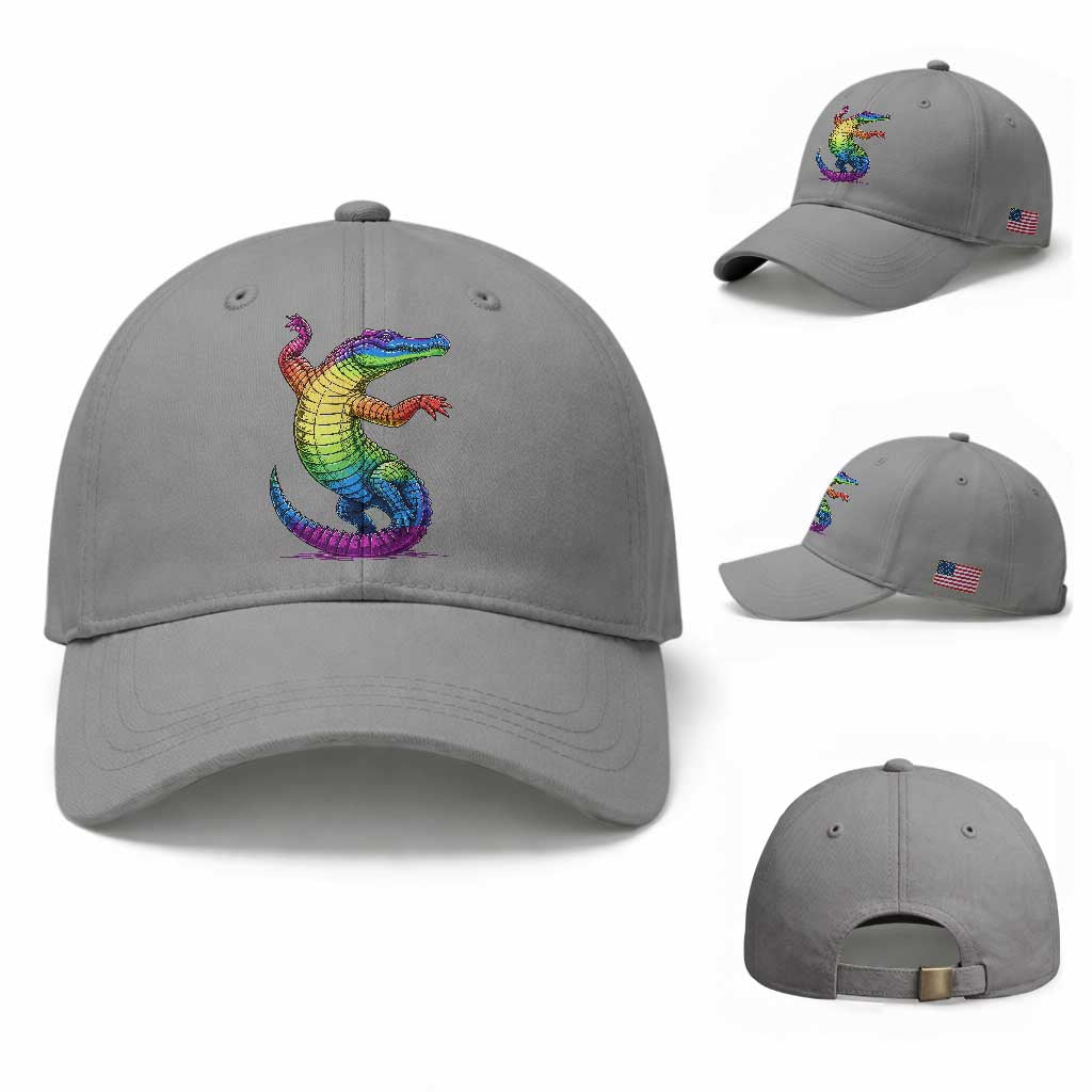 Funny Rainbow Gator LGBTQ Pride Support Baseball Cap TS12 Baseball Cap Universal Fit Sport Gray Print Your Wear