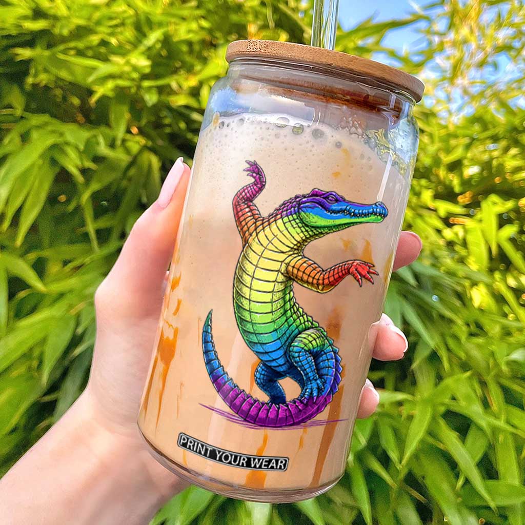 Funny Rainbow Gator LGBTQ Pride Support Glass Can TS12 White Print Your Wear