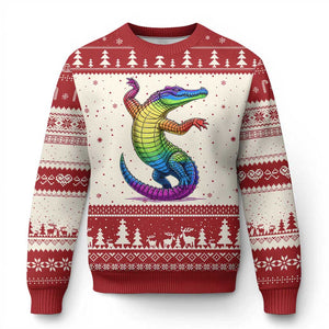 Funny Rainbow Gator LGBTQ Pride Support Ugly Christmas Sweater TS12 Beige Red Print Your Wear