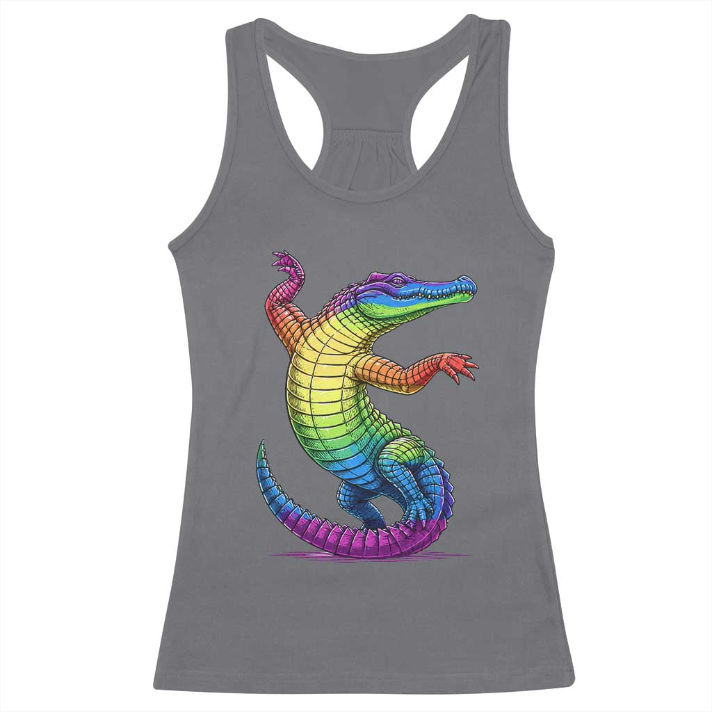 Funny Rainbow Gator LGBTQ Pride Support Racerback Tank Top TS12 Charcoal Print Your Wear