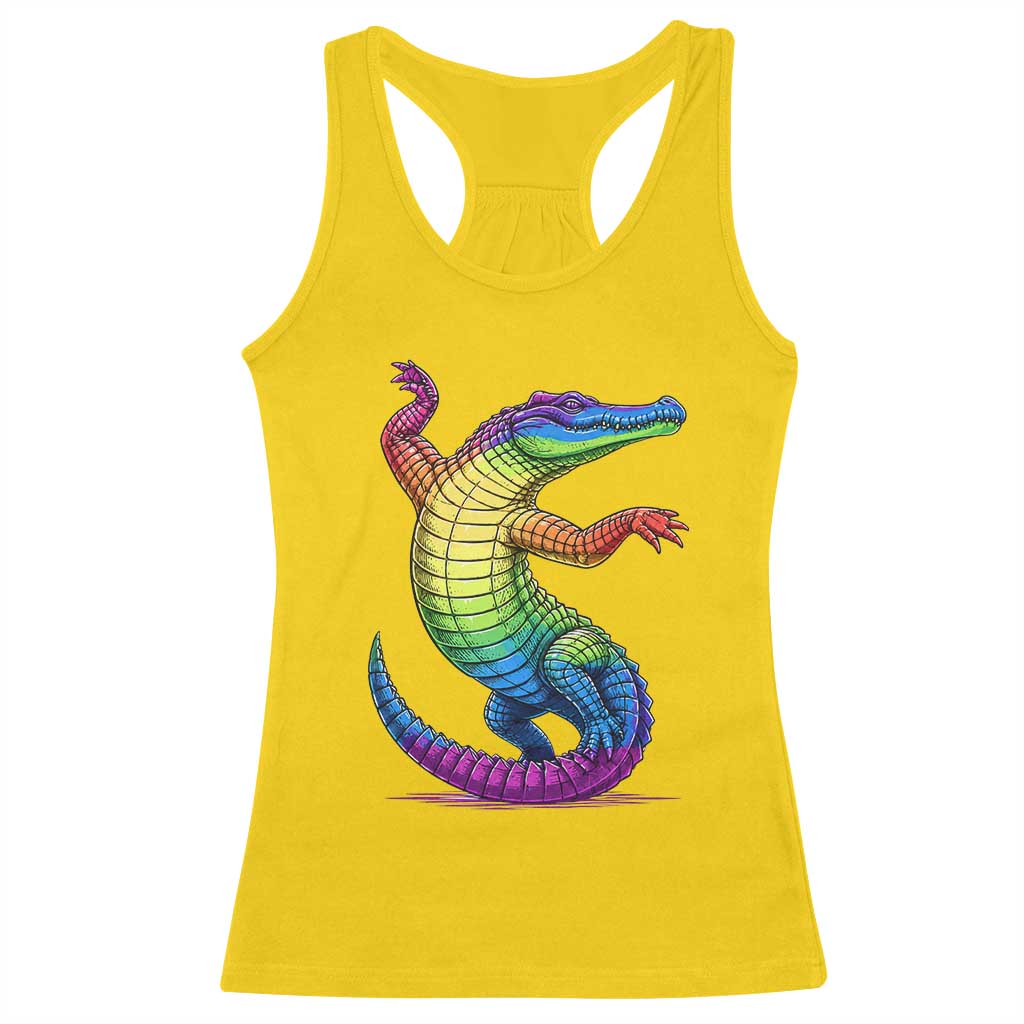 Funny Rainbow Gator LGBTQ Pride Support Racerback Tank Top TS12 Daisy Print Your Wear