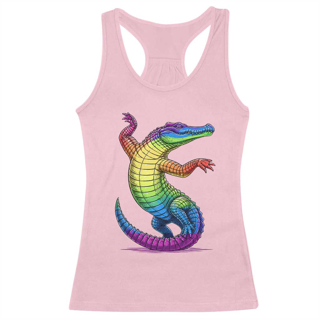 Funny Rainbow Gator LGBTQ Pride Support Racerback Tank Top TS12 Light Pink Print Your Wear