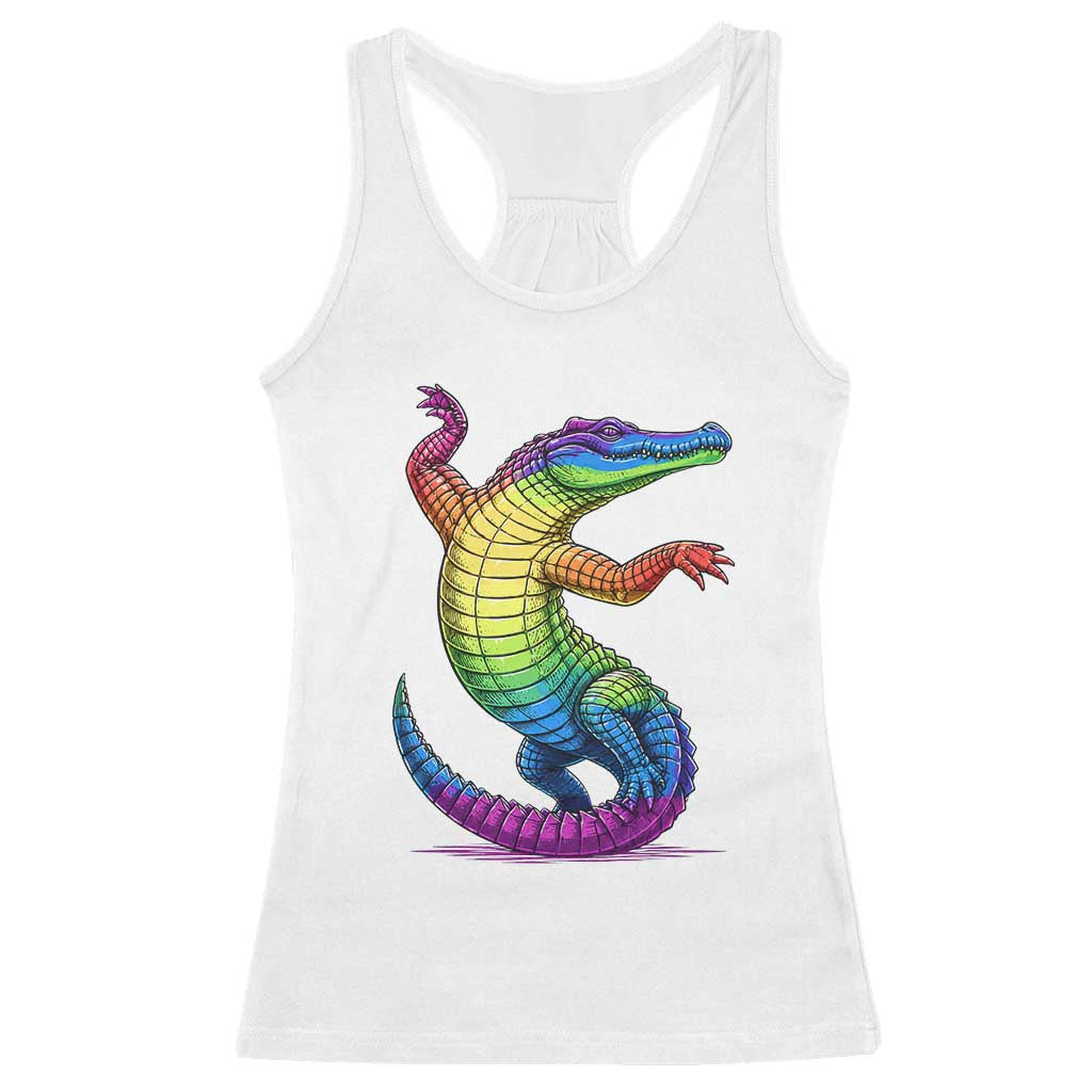 Funny Rainbow Gator LGBTQ Pride Support Racerback Tank Top TS12 White Print Your Wear