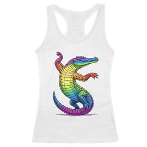 Funny Rainbow Gator LGBTQ Pride Support Racerback Tank Top TS12 White Print Your Wear