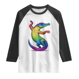 Funny Rainbow Gator LGBTQ Pride Support Raglan Shirt TS12 White Black Print Your Wear