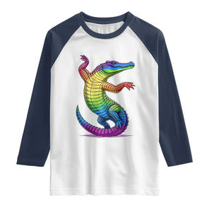 Funny Rainbow Gator LGBTQ Pride Support Raglan Shirt TS12 White Navy Print Your Wear