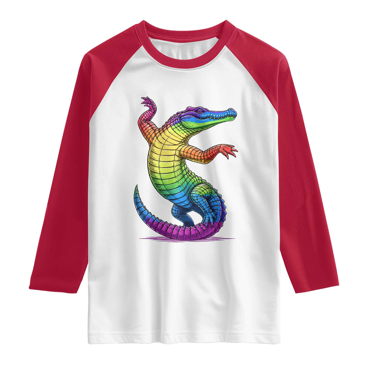 Funny Rainbow Gator LGBTQ Pride Support Raglan Shirt TS12 White Red Print Your Wear