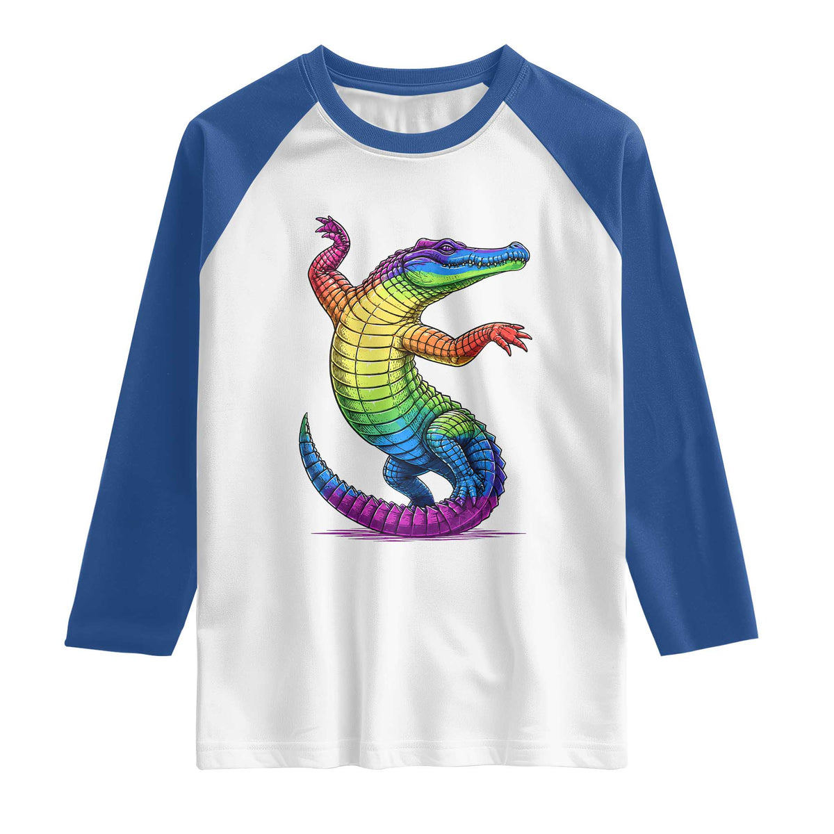 Funny Rainbow Gator LGBTQ Pride Support Raglan Shirt TS12 White Royal Print Your Wear