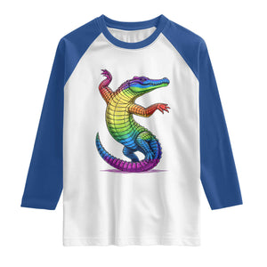 Funny Rainbow Gator LGBTQ Pride Support Raglan Shirt TS12 White Royal Print Your Wear