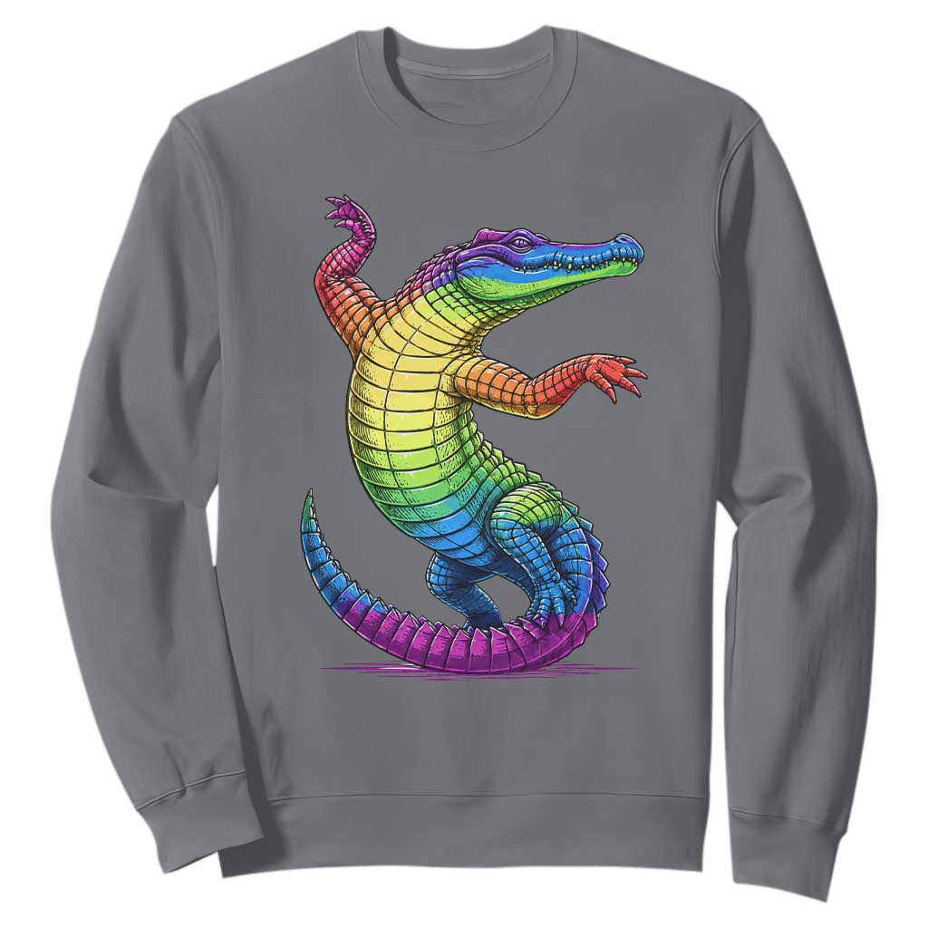 Funny Rainbow Gator LGBTQ Pride Support Sweatshirt TS12 Charcoal Print Your Wear