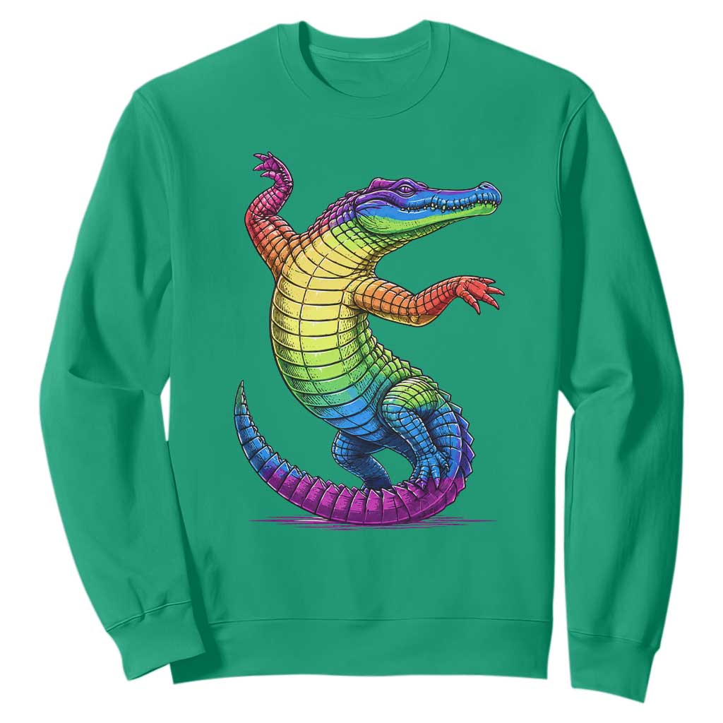 Funny Rainbow Gator LGBTQ Pride Support Sweatshirt TS12 Irish Green Print Your Wear